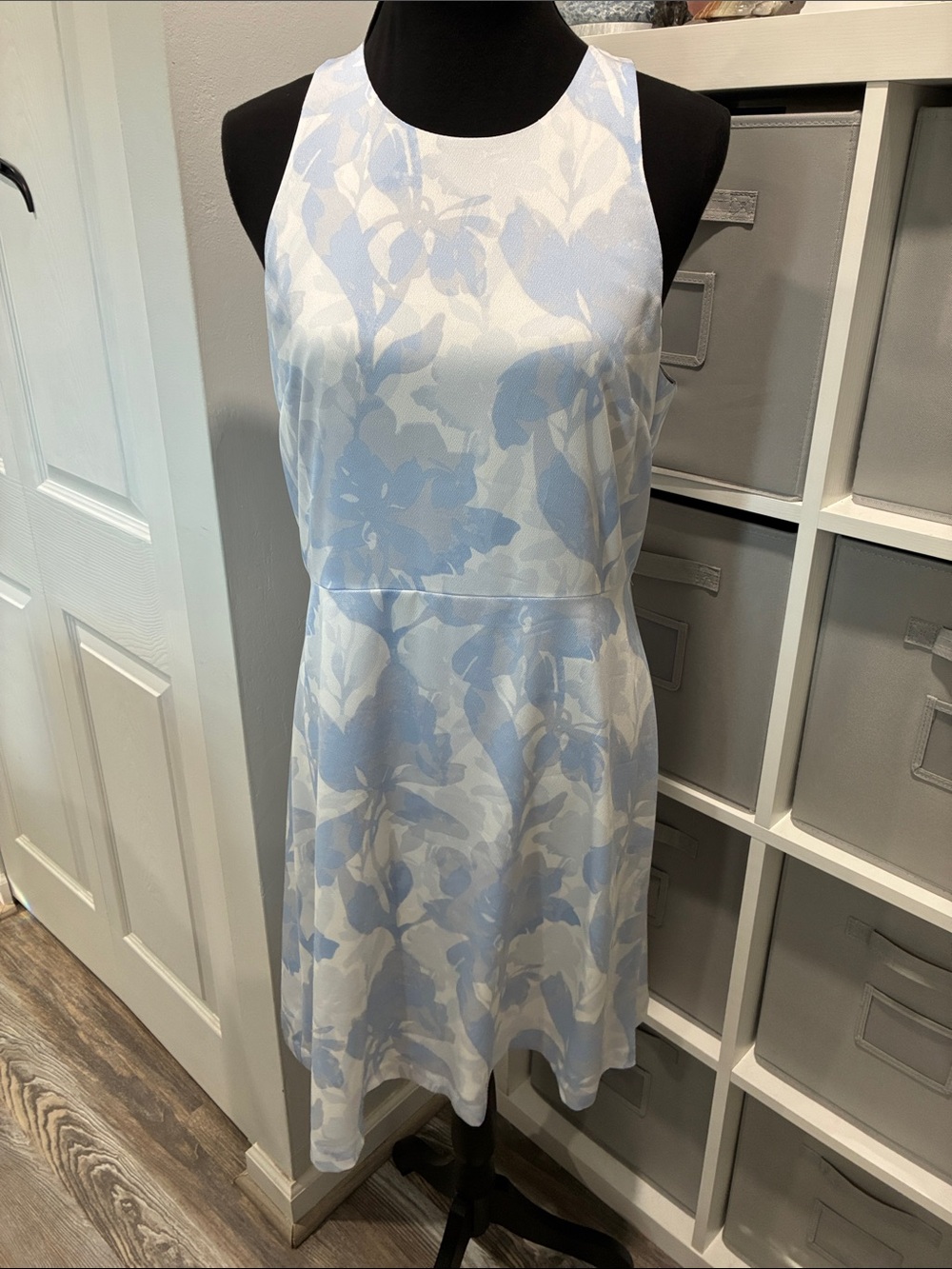 Banana Republic White and Light Blue Floral Midi Dress